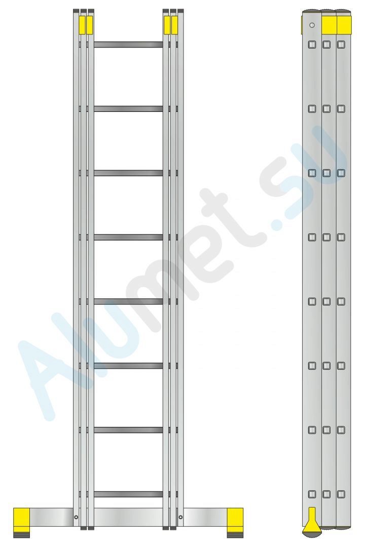 Лестница алюминиевая трехсекционная 3х8 9308 универсальная профессиональная (Алюмет)_9308