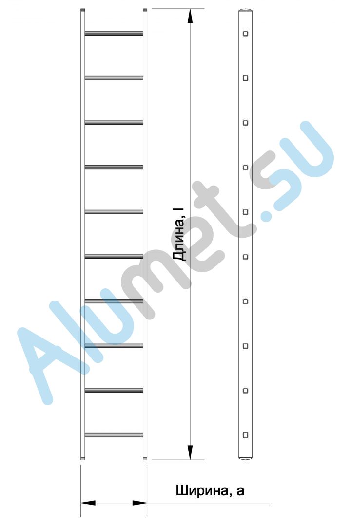 Лестница алюминиевая приставная с широкими ступенями 1х10 HK1 5110 односекционная профессиональная (Алюмет)