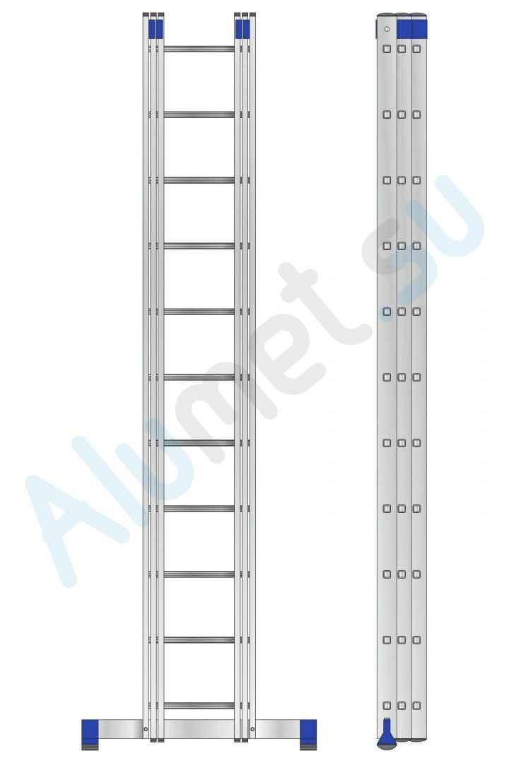 Лестница алюминиевая трехсекционная 3х11 5311 универсальная (Алюмет)_5311