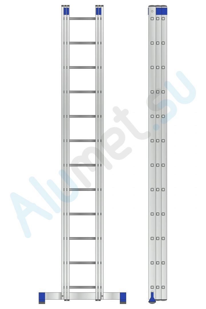 Лестница алюминиевая трехсекционная 3х12 5312 универсальная (Алюмет)_5312