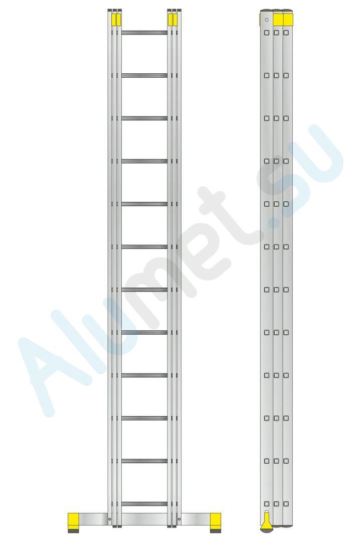 Лестница алюминиевая трехсекционная 3х12 9312 универсальная профессиональная (Алюмет)_9312