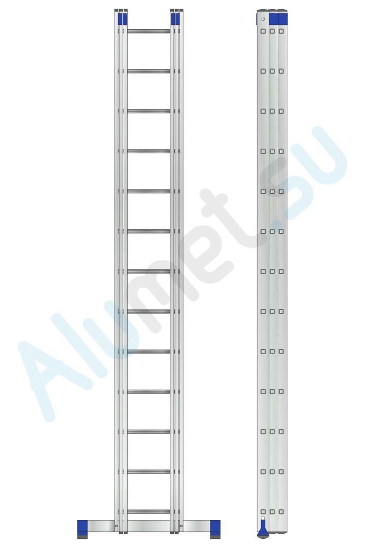 Лестница алюминиевая трехсекционная 3х13 6313 универсальная (Алюмет)_6313