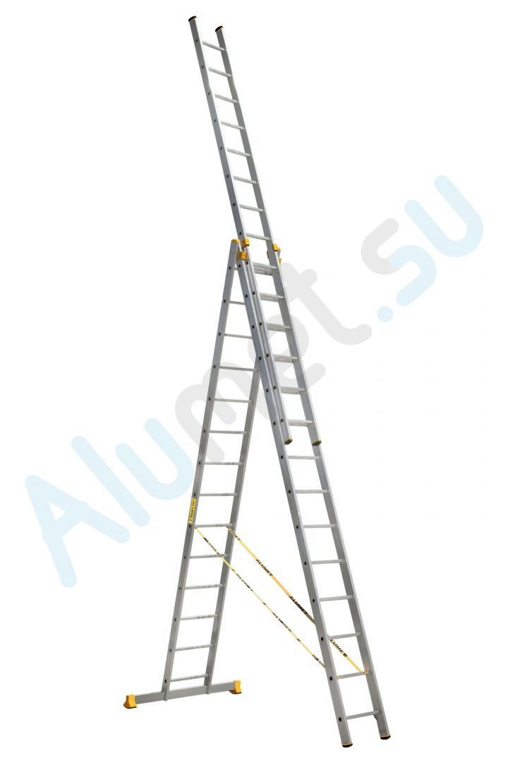 Лестница алюминиевая трехсекционная 3х14 9314 универсальная профессиональная (Алюмет)_9314