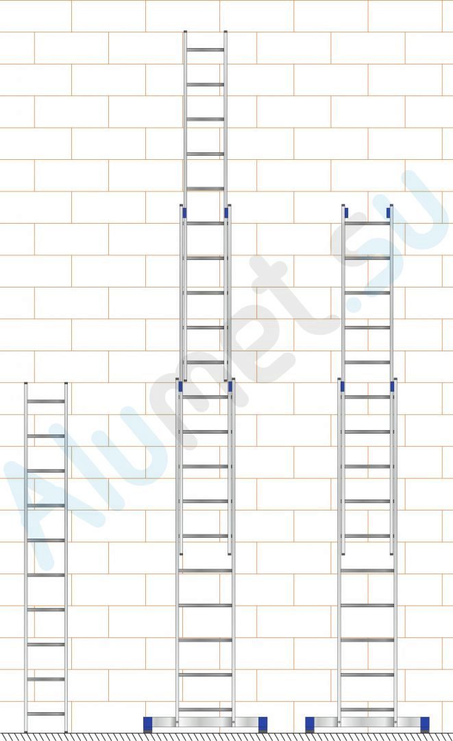 Лестница алюминиевая трехсекционная 3х15 6315 универсальная (Алюмет)_6315