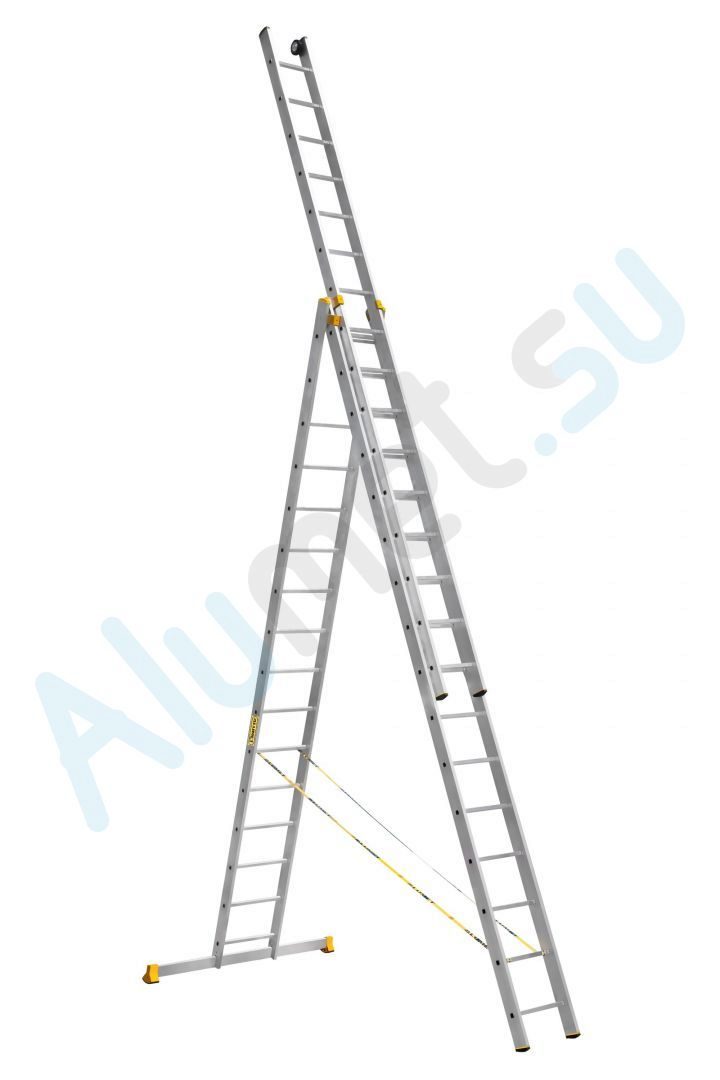 Лестница алюминиевая трехсекционная 3х16 9316 универсальная профессиональная (Алюмет)_9316