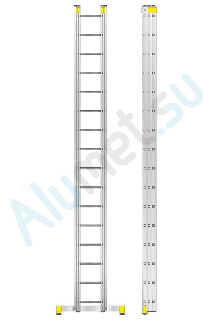 Лестница алюминиевая трехсекционная 3х16 9316 универсальная профессиональная (Алюмет)_9316