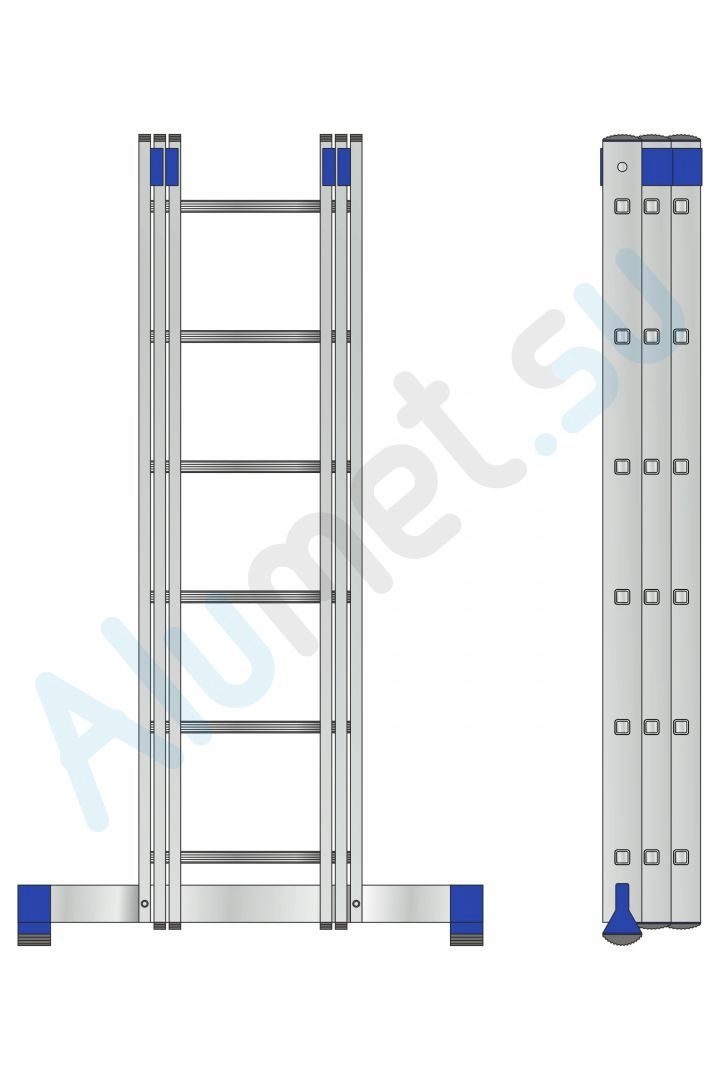 Лестница алюминиевая трехсекционная 3х6 5306 универсальная (Алюмет)_5306