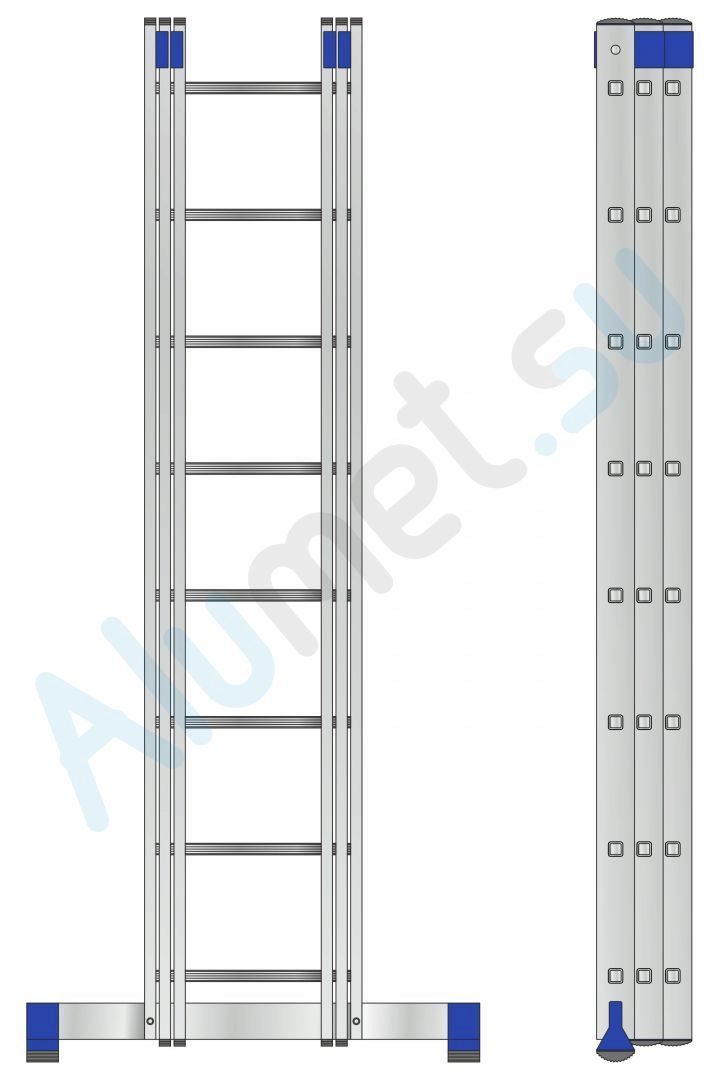 Лестница алюминиевая трехсекционная 3х8 5308 универсальная (Алюмет)_5308