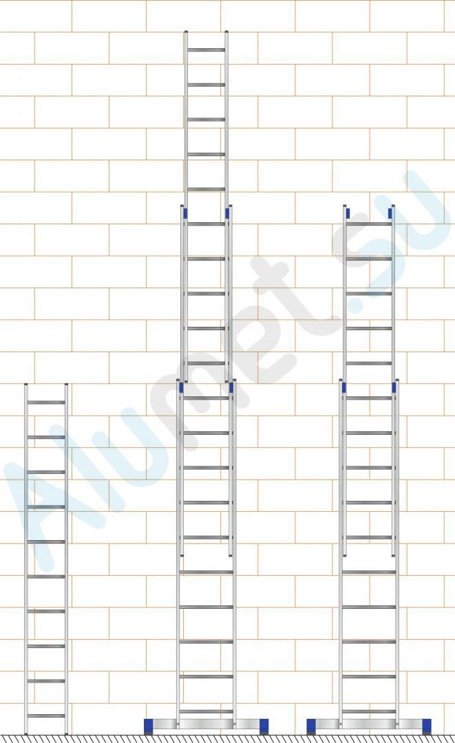 Лестница алюминиевая трехсекционная 3х8 5308 универсальная (Алюмет)_5308