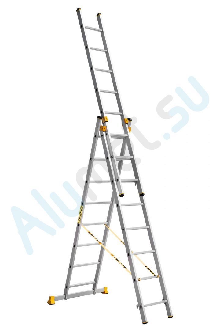 Лестница алюминиевая трехсекционная 3х8 9308 универсальная профессиональная (Алюмет)_9308
