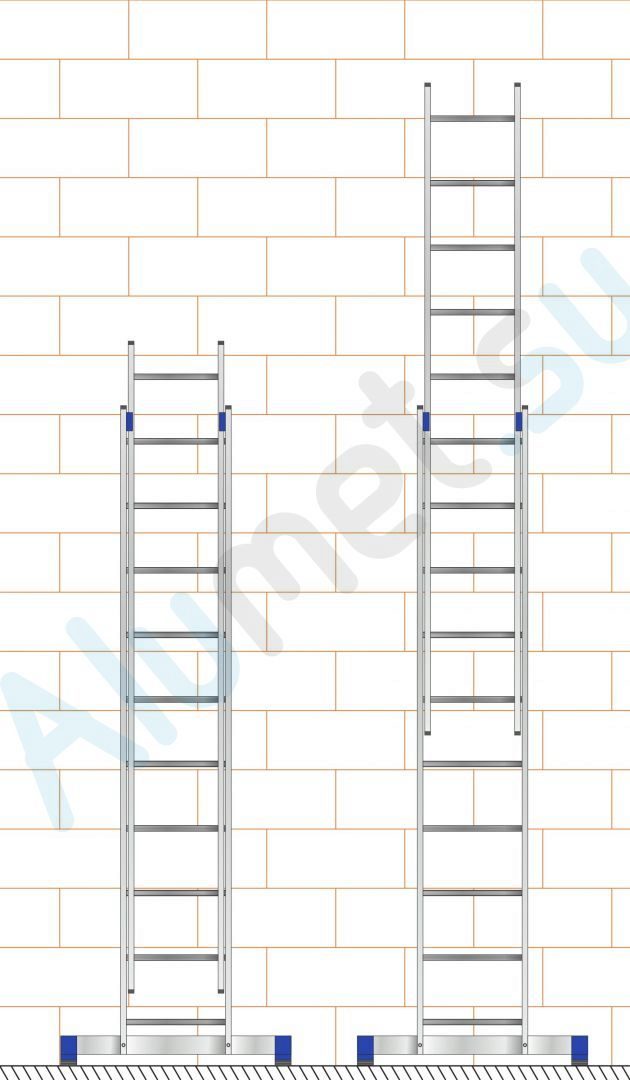 Лестница алюминиевая двухсекционная 2х10 5210 универсальная (Алюмет)_5210