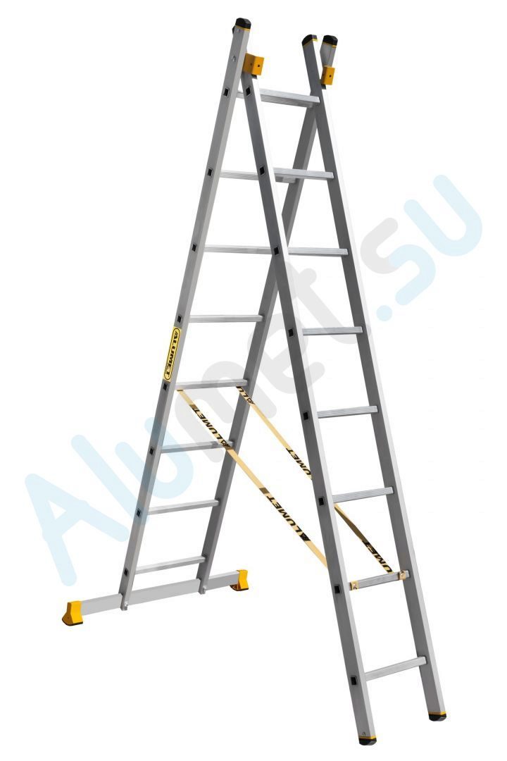 Лестница алюминиевая двухсекционная 2х8 9208 универсальная профессиональная (Алюмет)_9208