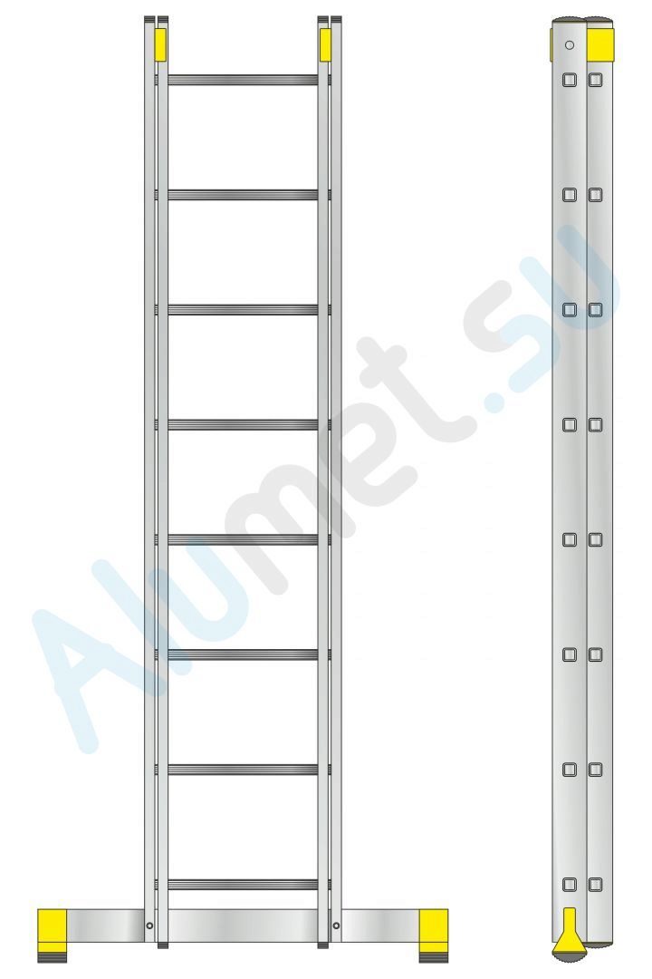 Лестница алюминиевая двухсекционная 2х8 9208 универсальная профессиональная (Алюмет)_9208