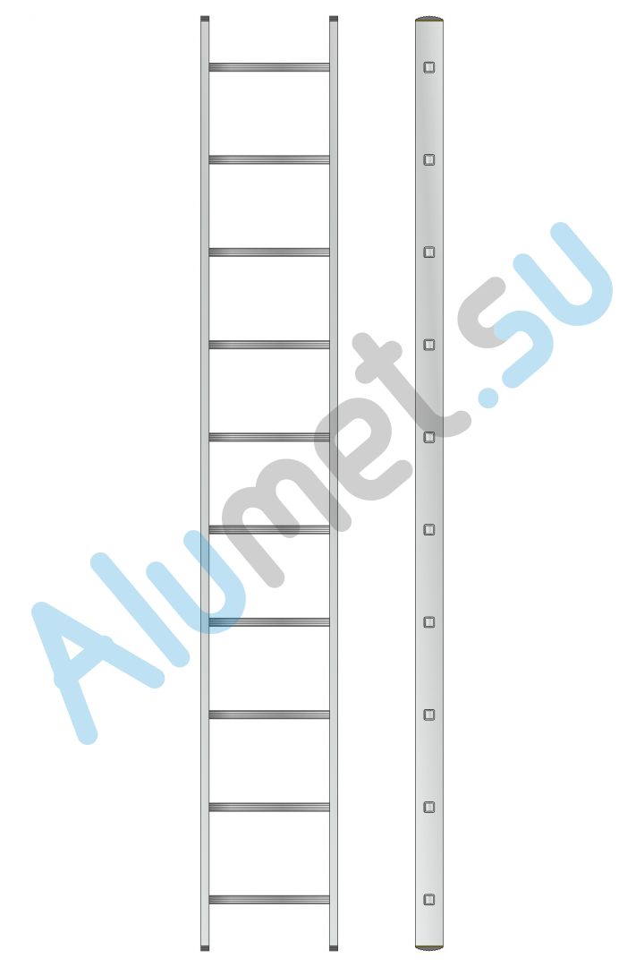 Лестница алюминиевая приставная с широкими ступенями 1х10 HK1 5110 односекционная профессиональная (Алюмет)