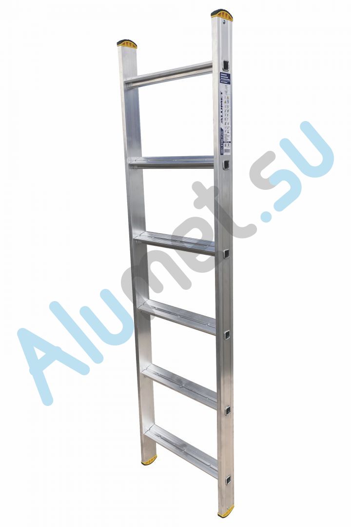 Лестница алюминиевая приставная с широкими ступенями 1х6 HK1 5106 односекционная профессиональная (Алюмет)