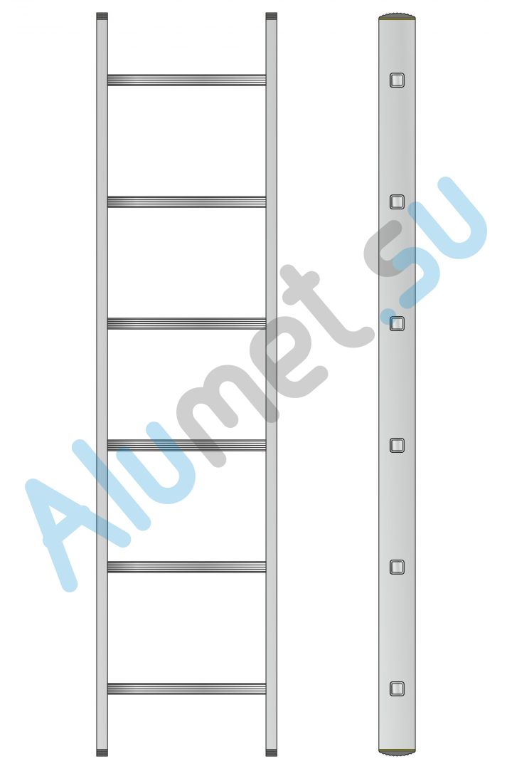 Лестница алюминиевая приставная с широкими ступенями 1х6 HK1 5106 односекционная профессиональная (Алюмет)