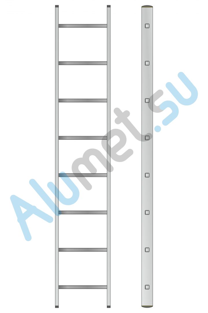 Лестница алюминиевая приставная с широкими ступенями 1х8 HK1 5108 односекционная профессиональная (Алюмет)