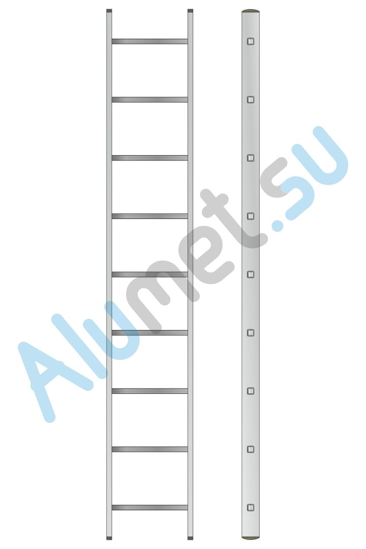 Лестница алюминиевая приставная с широкими ступенями 1х9 HK1 5109 односекционная профессиональная (Алюмет)
