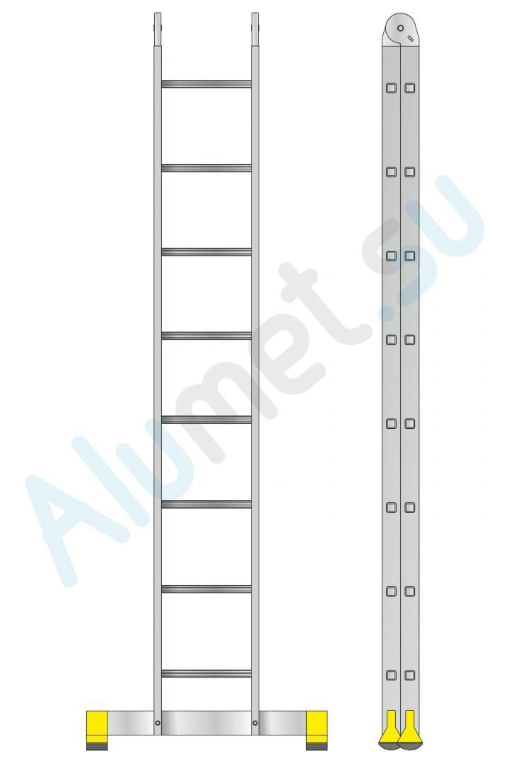 Лестница трансформер алюминиевая (шарнирная) 2х8 T208 профессиональная (Алюмет)_T208