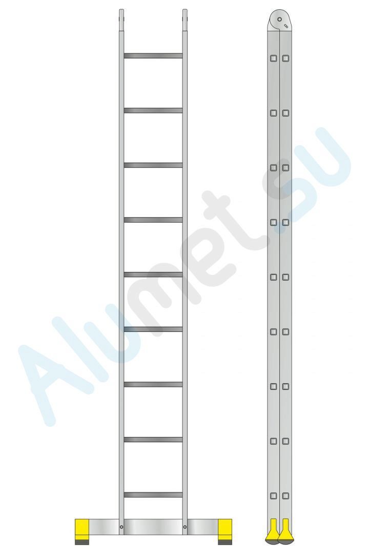 Лестница трансформер алюминиевая (шарнирная) 2х9 T209 профессиональная (Алюмет)_T209