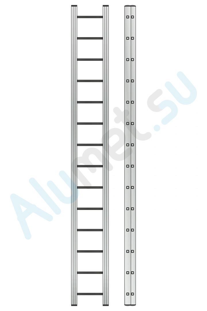 Лестница алюминиевая двухсекционная 3214 с канатной тягой 2х14 (Алюмет)_3214