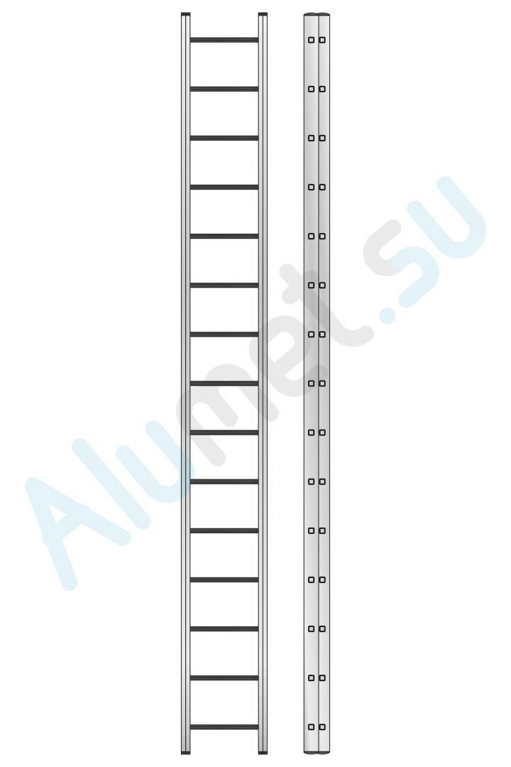 Лестница алюминиевая двухсекционная 3215 с канатной тягой 2х15 (Алюмет)_3215