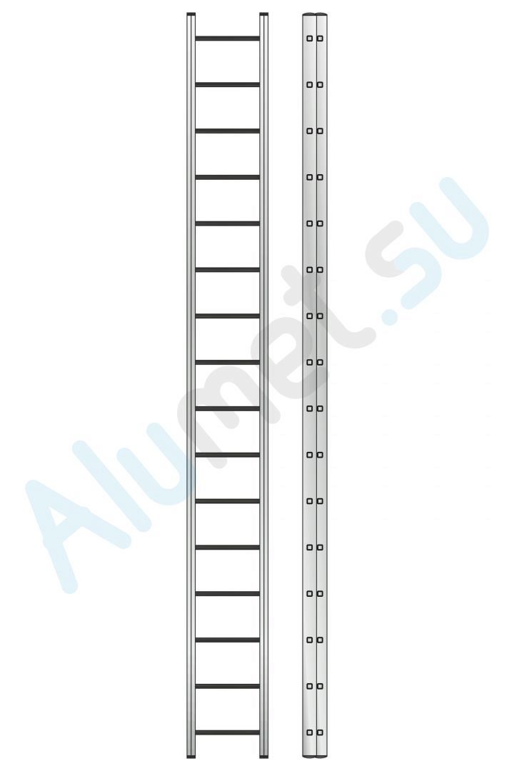 Лестница алюминиевая двухсекционная 3216 с канатной тягой 2х16 (Алюмет)_3216