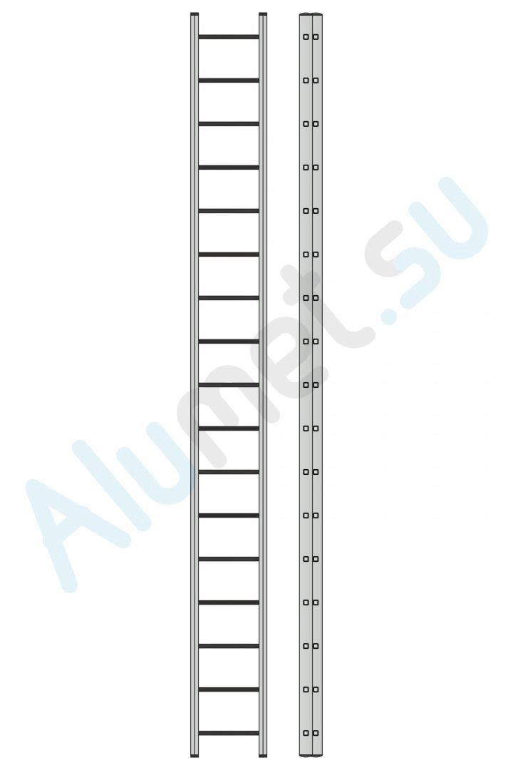 Лестница алюминиевая двухсекционная 3217 с канатной тягой 2х17 (Алюмет)_3217