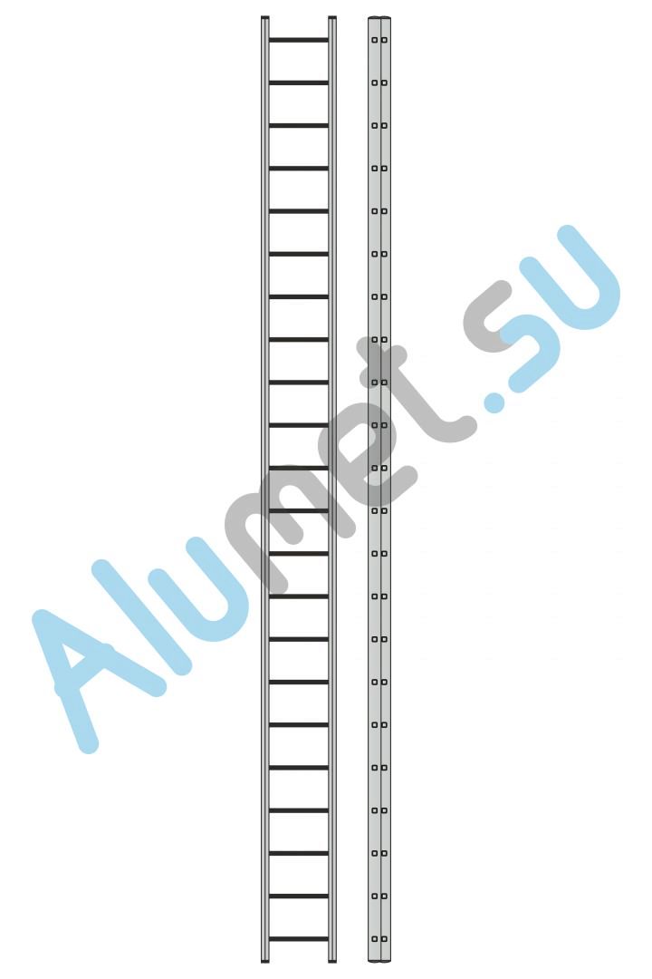 Лестница алюминиевая двухсекционная 3222 с канатной тягой 2х22 (Алюмет)_3222