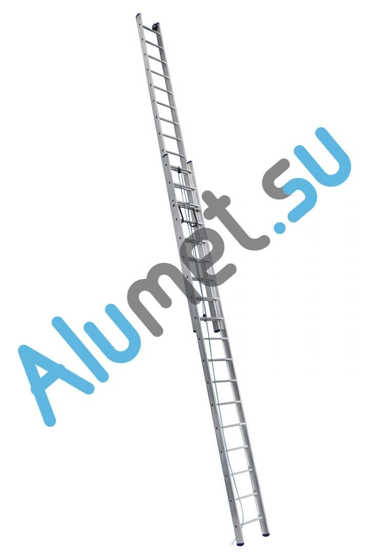 Лестница алюминиевая двухсекционная 3225 с канатной тягой 2х25 (Алюмет)_3225