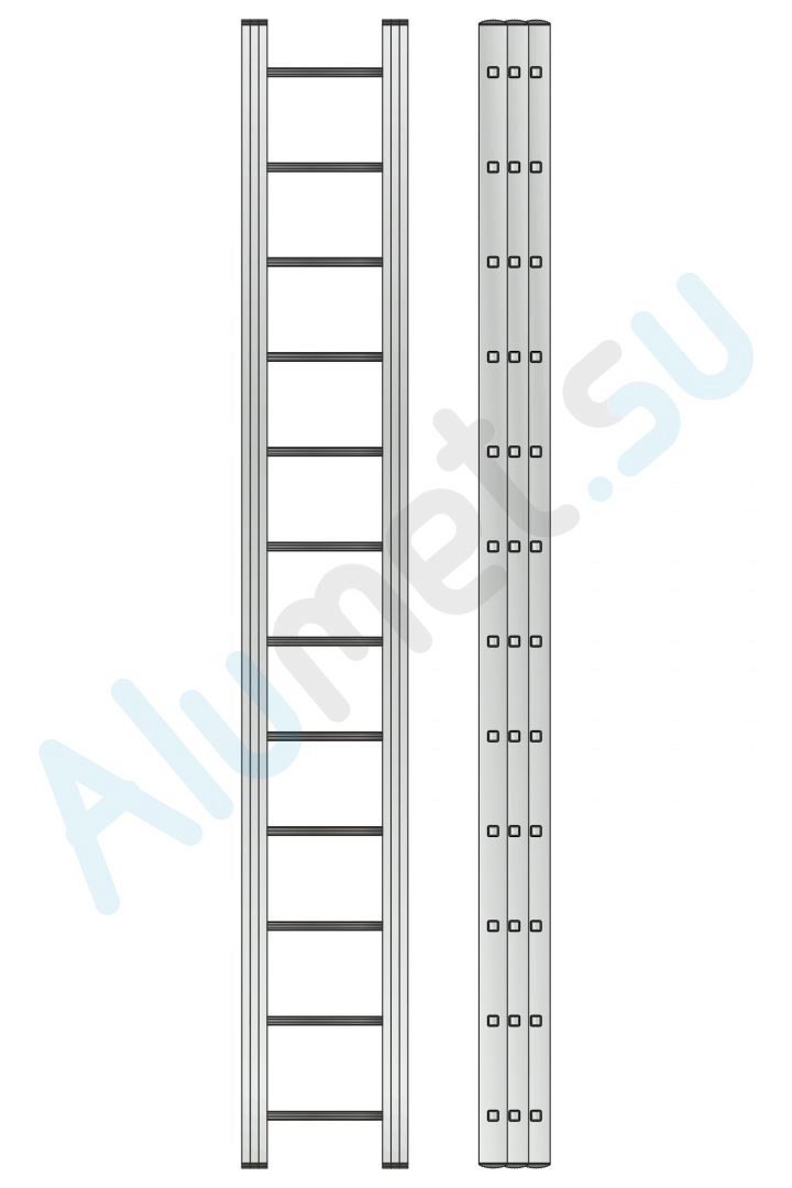 Лестница алюминиевая трехсекционная 3312 с канатной тягой 3х12 (Алюмет)_3312