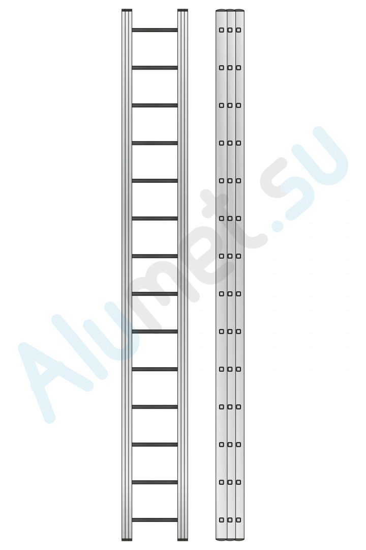 Лестница алюминиевая трехсекционная 3314 с канатной тягой 3х14 (Алюмет)_3314
