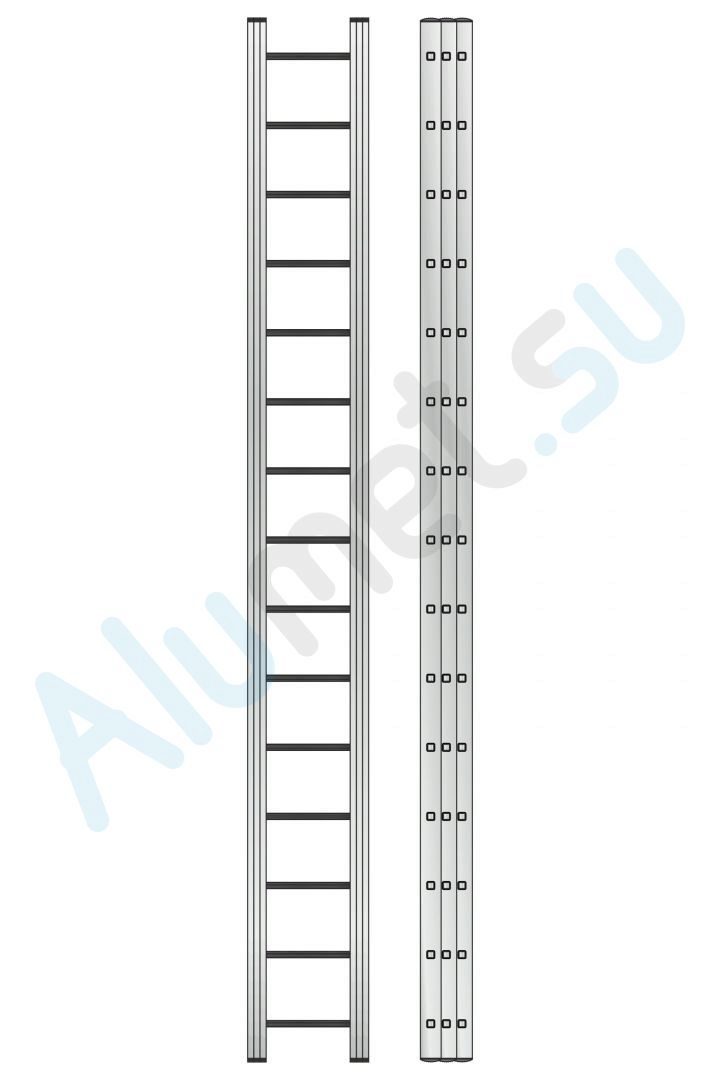 Лестница алюминиевая трехсекционная 3315 с канатной тягой 3х15 (Алюмет)_3315