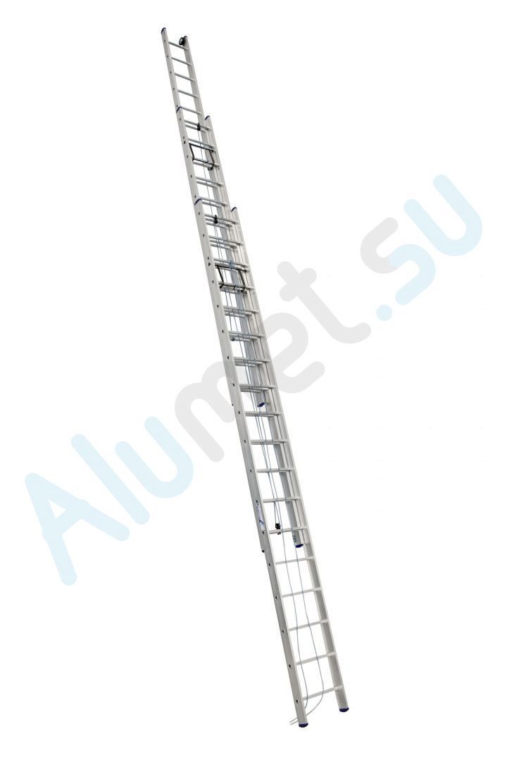 Лестница алюминиевая трехсекционная 3318 с канатной тягой 3х18 (Алюмет)_3318