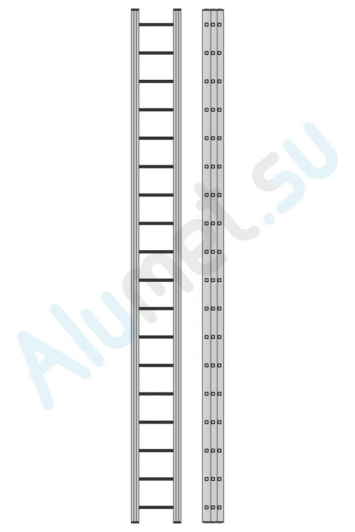 Лестница алюминиевая трехсекционная 3318 с канатной тягой 3х18 (Алюмет)_3318